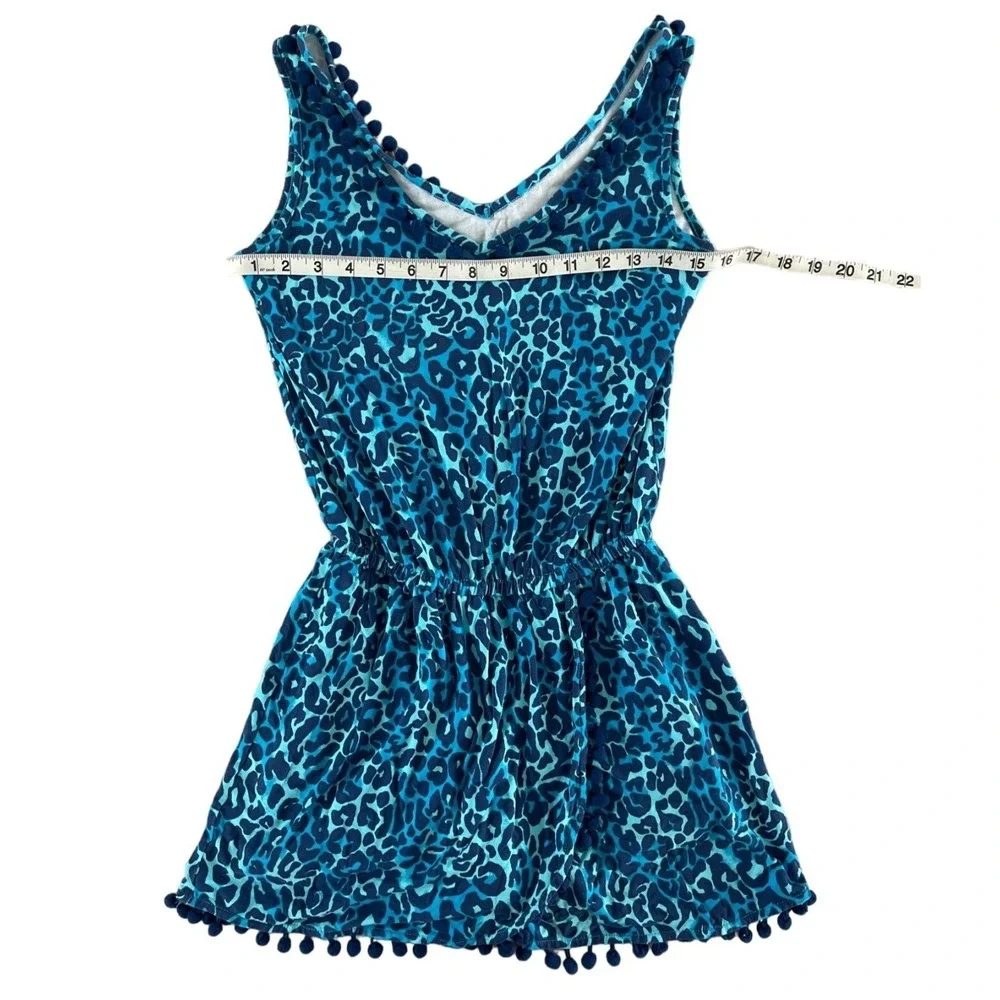 Lilly Pulitzer Gigi Romper Blue My Favorite Spot Leopard Print Pom Poms XXS $138